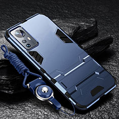Silikon Hülle Handyhülle und Kunststoff Schutzhülle Hartschalen Tasche mit Ständer A01 für Xiaomi Mi 12 Lite 5G Blau