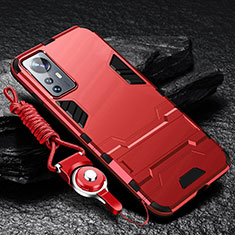 Silikon Hülle Handyhülle und Kunststoff Schutzhülle Hartschalen Tasche mit Ständer A01 für Xiaomi Mi 12 Pro 5G Rot