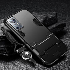 Silikon Hülle Handyhülle und Kunststoff Schutzhülle Hartschalen Tasche mit Ständer A01 für Xiaomi Mi 12X 5G Schwarz