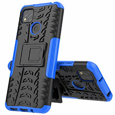 Silikon Hülle Handyhülle und Kunststoff Schutzhülle Hartschalen Tasche mit Ständer A01 für Xiaomi Redmi 10A 4G Blau