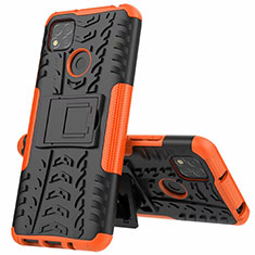 Silikon Hülle Handyhülle und Kunststoff Schutzhülle Hartschalen Tasche mit Ständer A01 für Xiaomi Redmi 10A 4G Orange
