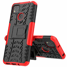 Silikon Hülle Handyhülle und Kunststoff Schutzhülle Hartschalen Tasche mit Ständer A01 für Xiaomi Redmi 10A 4G Rot