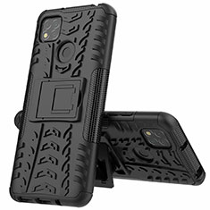 Silikon Hülle Handyhülle und Kunststoff Schutzhülle Hartschalen Tasche mit Ständer A01 für Xiaomi Redmi 10A 4G Schwarz