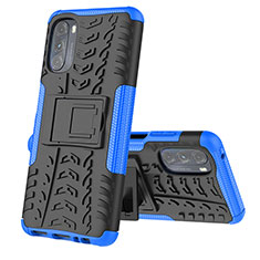 Silikon Hülle Handyhülle und Kunststoff Schutzhülle Hartschalen Tasche mit Ständer A02 für Motorola Moto G 5G (2022) Blau