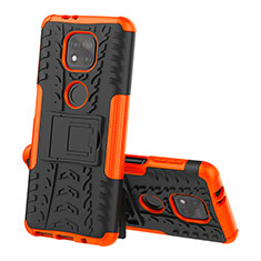 Silikon Hülle Handyhülle und Kunststoff Schutzhülle Hartschalen Tasche mit Ständer A02 für Motorola Moto G Power (2021) Orange