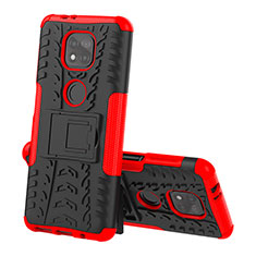 Silikon Hülle Handyhülle und Kunststoff Schutzhülle Hartschalen Tasche mit Ständer A02 für Motorola Moto G Power (2021) Rot