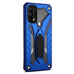 Silikon Hülle Handyhülle und Kunststoff Schutzhülle Hartschalen Tasche mit Ständer A02 für Realme 7 Pro Blau