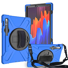 Silikon Hülle Handyhülle und Kunststoff Schutzhülle Hartschalen Tasche mit Ständer A02 für Samsung Galaxy Tab S7 11 Wi-Fi SM-T870 Blau
