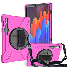 Silikon Hülle Handyhülle und Kunststoff Schutzhülle Hartschalen Tasche mit Ständer A02 für Samsung Galaxy Tab S7 4G 11 SM-T875 Pink