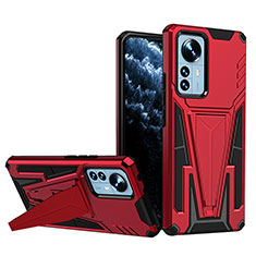 Silikon Hülle Handyhülle und Kunststoff Schutzhülle Hartschalen Tasche mit Ständer A02 für Xiaomi Mi 12 5G Rot