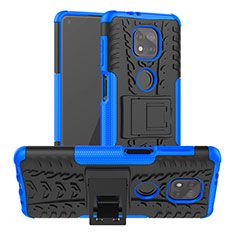 Silikon Hülle Handyhülle und Kunststoff Schutzhülle Hartschalen Tasche mit Ständer A03 für Motorola Moto G Power (2021) Blau