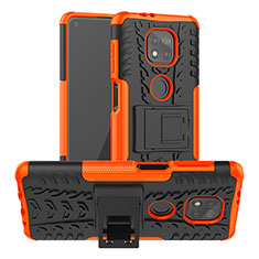 Silikon Hülle Handyhülle und Kunststoff Schutzhülle Hartschalen Tasche mit Ständer A03 für Motorola Moto G Power (2021) Orange