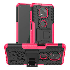 Silikon Hülle Handyhülle und Kunststoff Schutzhülle Hartschalen Tasche mit Ständer A03 für Motorola Moto G Power (2021) Pink