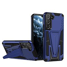 Silikon Hülle Handyhülle und Kunststoff Schutzhülle Hartschalen Tasche mit Ständer A03 für Samsung Galaxy S21 Plus 5G Blau
