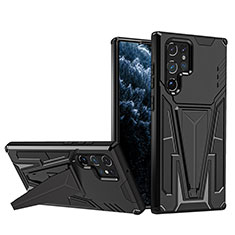Silikon Hülle Handyhülle und Kunststoff Schutzhülle Hartschalen Tasche mit Ständer A03 für Samsung Galaxy S21 Ultra 5G Schwarz