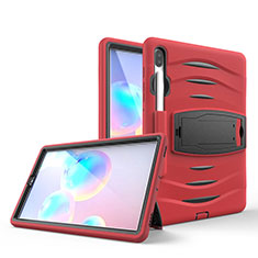 Silikon Hülle Handyhülle und Kunststoff Schutzhülle Hartschalen Tasche mit Ständer A03 für Samsung Galaxy Tab S6 10.5 SM-T860 Rot