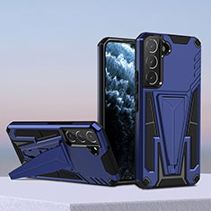 Silikon Hülle Handyhülle und Kunststoff Schutzhülle Hartschalen Tasche mit Ständer A04 für Samsung Galaxy S21 Plus 5G Blau