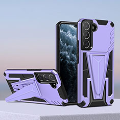 Silikon Hülle Handyhülle und Kunststoff Schutzhülle Hartschalen Tasche mit Ständer A04 für Samsung Galaxy S21 Plus 5G Violett