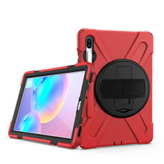 Silikon Hülle Handyhülle und Kunststoff Schutzhülle Hartschalen Tasche mit Ständer A04 für Samsung Galaxy Tab S6 10.5 SM-T860 Rot