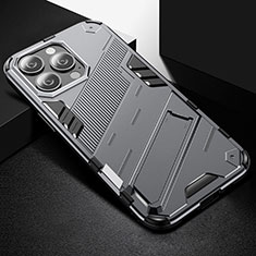 Silikon Hülle Handyhülle und Kunststoff Schutzhülle Hartschalen Tasche mit Ständer A05 für Apple iPhone 13 Pro Max Grau