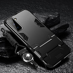 Silikon Hülle Handyhülle und Kunststoff Schutzhülle Hartschalen Tasche mit Ständer A05 für Samsung Galaxy S21 FE 5G Schwarz