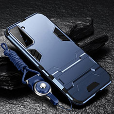 Silikon Hülle Handyhülle und Kunststoff Schutzhülle Hartschalen Tasche mit Ständer A05 für Samsung Galaxy S21 Plus 5G Blau