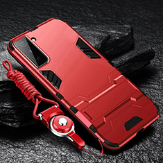 Silikon Hülle Handyhülle und Kunststoff Schutzhülle Hartschalen Tasche mit Ständer A05 für Samsung Galaxy S22 5G Rot