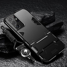 Silikon Hülle Handyhülle und Kunststoff Schutzhülle Hartschalen Tasche mit Ständer A05 für Samsung Galaxy S23 Ultra 5G Schwarz