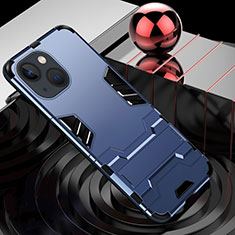 Silikon Hülle Handyhülle und Kunststoff Schutzhülle Hartschalen Tasche mit Ständer A06 für Apple iPhone 13 Mini Blau