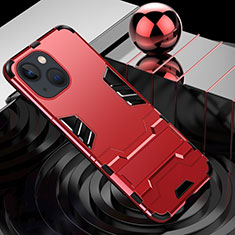 Silikon Hülle Handyhülle und Kunststoff Schutzhülle Hartschalen Tasche mit Ständer A06 für Apple iPhone 13 Mini Rot