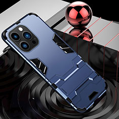 Silikon Hülle Handyhülle und Kunststoff Schutzhülle Hartschalen Tasche mit Ständer A06 für Apple iPhone 13 Pro Max Blau