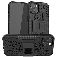 Silikon Hülle Handyhülle und Kunststoff Schutzhülle Hartschalen Tasche mit Ständer A07 für Apple iPhone 13 Mini Schwarz