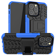 Silikon Hülle Handyhülle und Kunststoff Schutzhülle Hartschalen Tasche mit Ständer A07 für Apple iPhone 13 Pro Max Blau