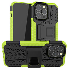 Silikon Hülle Handyhülle und Kunststoff Schutzhülle Hartschalen Tasche mit Ständer A07 für Apple iPhone 13 Pro Max Grün