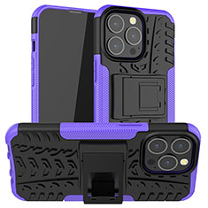 Silikon Hülle Handyhülle und Kunststoff Schutzhülle Hartschalen Tasche mit Ständer A07 für Apple iPhone 13 Pro Max Violett