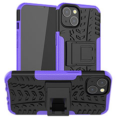 Silikon Hülle Handyhülle und Kunststoff Schutzhülle Hartschalen Tasche mit Ständer A07 für Apple iPhone 13 Violett
