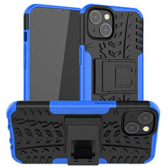 Silikon Hülle Handyhülle und Kunststoff Schutzhülle Hartschalen Tasche mit Ständer A07 für Apple iPhone 14 Blau