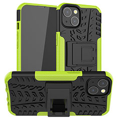 Silikon Hülle Handyhülle und Kunststoff Schutzhülle Hartschalen Tasche mit Ständer A07 für Apple iPhone 14 Grün