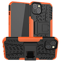 Silikon Hülle Handyhülle und Kunststoff Schutzhülle Hartschalen Tasche mit Ständer A07 für Apple iPhone 14 Orange