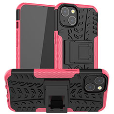 Silikon Hülle Handyhülle und Kunststoff Schutzhülle Hartschalen Tasche mit Ständer A07 für Apple iPhone 14 Pink