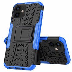 Silikon Hülle Handyhülle und Kunststoff Schutzhülle Hartschalen Tasche mit Ständer für Apple iPhone 12 Blau