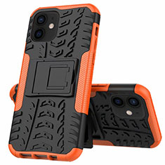 Silikon Hülle Handyhülle und Kunststoff Schutzhülle Hartschalen Tasche mit Ständer für Apple iPhone 12 Mini Orange