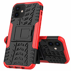 Silikon Hülle Handyhülle und Kunststoff Schutzhülle Hartschalen Tasche mit Ständer für Apple iPhone 12 Mini Rot