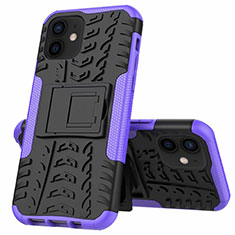 Silikon Hülle Handyhülle und Kunststoff Schutzhülle Hartschalen Tasche mit Ständer für Apple iPhone 12 Mini Violett