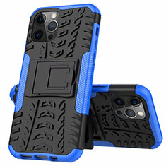 Silikon Hülle Handyhülle und Kunststoff Schutzhülle Hartschalen Tasche mit Ständer für Apple iPhone 12 Pro Max Blau
