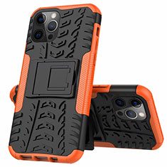 Silikon Hülle Handyhülle und Kunststoff Schutzhülle Hartschalen Tasche mit Ständer für Apple iPhone 12 Pro Max Orange