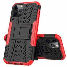Silikon Hülle Handyhülle und Kunststoff Schutzhülle Hartschalen Tasche mit Ständer für Apple iPhone 12 Pro Max Rot