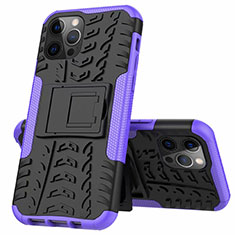 Silikon Hülle Handyhülle und Kunststoff Schutzhülle Hartschalen Tasche mit Ständer für Apple iPhone 12 Pro Max Violett