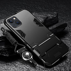 Silikon Hülle Handyhülle und Kunststoff Schutzhülle Hartschalen Tasche mit Ständer für Apple iPhone 13 Schwarz