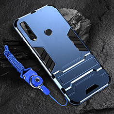 Silikon Hülle Handyhülle und Kunststoff Schutzhülle Hartschalen Tasche mit Ständer für Huawei Enjoy 10 Plus Blau